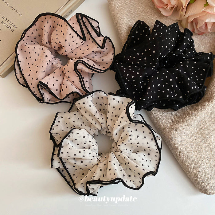 White Black Polka Dot Double Ruffle Scrunchie With Gallery Colors