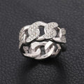 Silver Tone Clear Stone Curb Chain Wide Band Ring Polished Metal Jewelry view 5