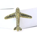 Hammered Metal Airplane Brooch Gold Silver Two Tone Styles view 2