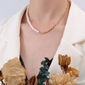 Gold Oval Bead Freshwater Pearl Half Half Choker Necklace view 4