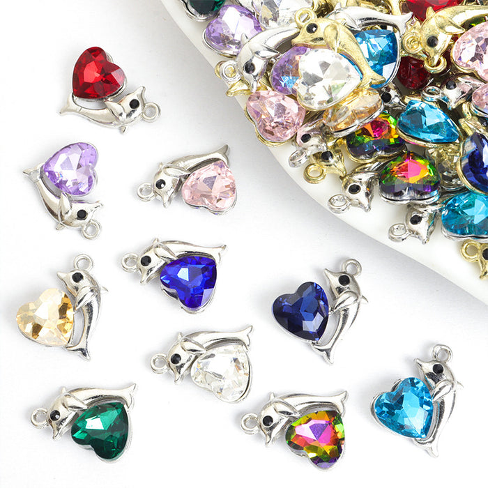 Polished Gold Silver Heart Glass And Alloy Charms in 20 Styles
