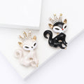 Crowned Enamel Fox Brooch in Glossy Black or White view 2