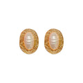 Ribbed Oval Frame Pearl Statement Stud Earrings in Gold and Silver view 5