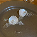 White Resin Dome and Iridescent Sequin Fringe Stud Earrings view 2