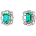 Green Emerald Rectangle Halo Clear Stud Earrings Silver view 5