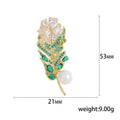 Crystal Feather With Pearl Brooch With Polished Metal And Sculpted Decorative Details view 5