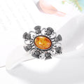 Orange Silver Tone Flower Openwork Resin Metal Brooch Pin view 4