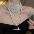 Layered Pearl Draped Necklace with Teardrop Pendant view 3