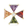 Multicolor Triangle Zircon Windmill Brooch Gold Tone view 1