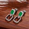 Silver Tone Green Rectangle Crystal Drop Earrings Jewelry view 4
