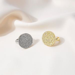Adjustable Silver-Tone Alloy Open Ring With Textured Disc Face