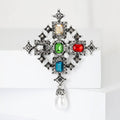 Baroque Cross Crystal Brooch With Pearl Drop in Six Colors view 5