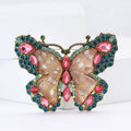 Large Rhinestone Butterfly Brooch Antique Gold Crystal Wings view 2