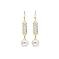Baguette Crystal Bar Pearl Drop Earrings Gold Silver Tone Hooks view 5