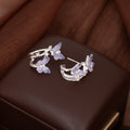 Lavender Butterfly and Silver Branch Open Hoop Earrings view 4