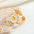Gold Tone Enamel Daisy Adjustable Open Rings in Three Colors view 3