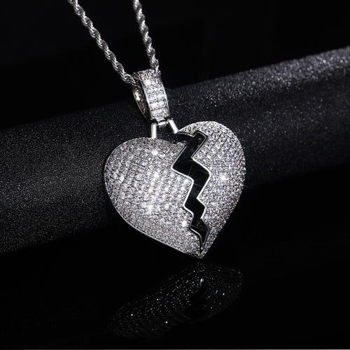 Pave Broken Heart Pendant Necklace styled close-up