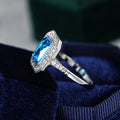 Silver Tone Blue Rectangular Stone Double Halo Ring view 4