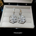 Silver Tone Crystal Rose Statement Huggie Drop Earrings view 4