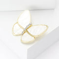 Mother of Pearl Butterfly Brooch Gold Frame Rhinestone Body view 3