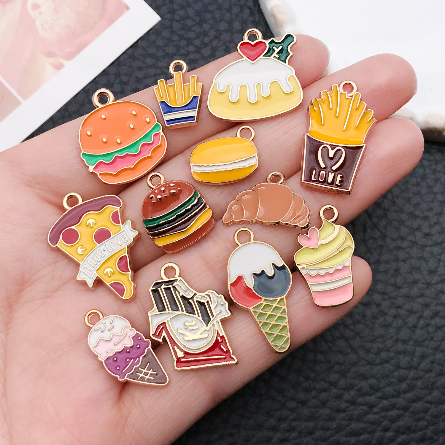 Enamel Zinc Alloy Ice Cream Hamburger Cake Food Charm Pendant for DIY Earrings Necklace