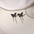 Black Butterfly Double Chain Tassel Long Stud Earrings view 4