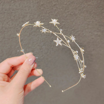 Gold Tone Star Branch Headband With Clear Faceted Stones