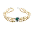 Three Row Pearl Collar Necklace with Green Triangle Accent view 5