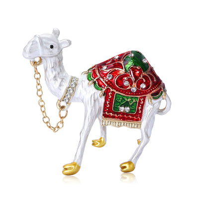 Enamel Camel Brooch with Chain front view