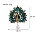 Green Peacock Tassel Crystal Metal Brooch Pin for Jackets and Lapels view 2