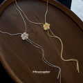 Long Floral Y Drop Necklace in Gold and Silver Tone view 2