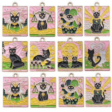 Alloy Colorful Tarot Cat and Tarot Card Metal Charms with 9 Listed Options