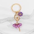 Rhinestone Ballerina Charm Keychain With Flower Accent view 6