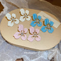 Blue And White Open Petal Flower Stud Earrings Jewelry Pair view 2