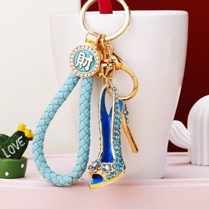Jeweled Floral Peep Toe Stiletto Keychains in Red Pink and Blue