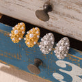 Textured Teardrop Pearl Stud Earrings Gold Steel Finish view 2