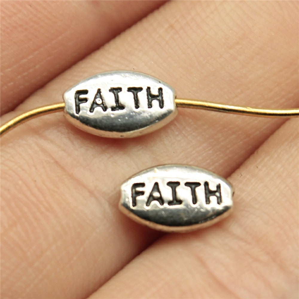 10x6mm 0.6g Antique Silver Zinc Alloy FAITH Letter Loose Metal Beads for Bracelet DIY Jewelry