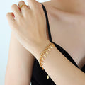 Gold Silver Curb Chain Bracelet with Dangling Oval Leaf Charms view 7