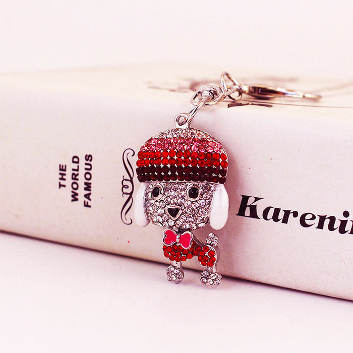 Colorful Rhinestone Dog Keychain Zinc Alloy Animal Bag Charm