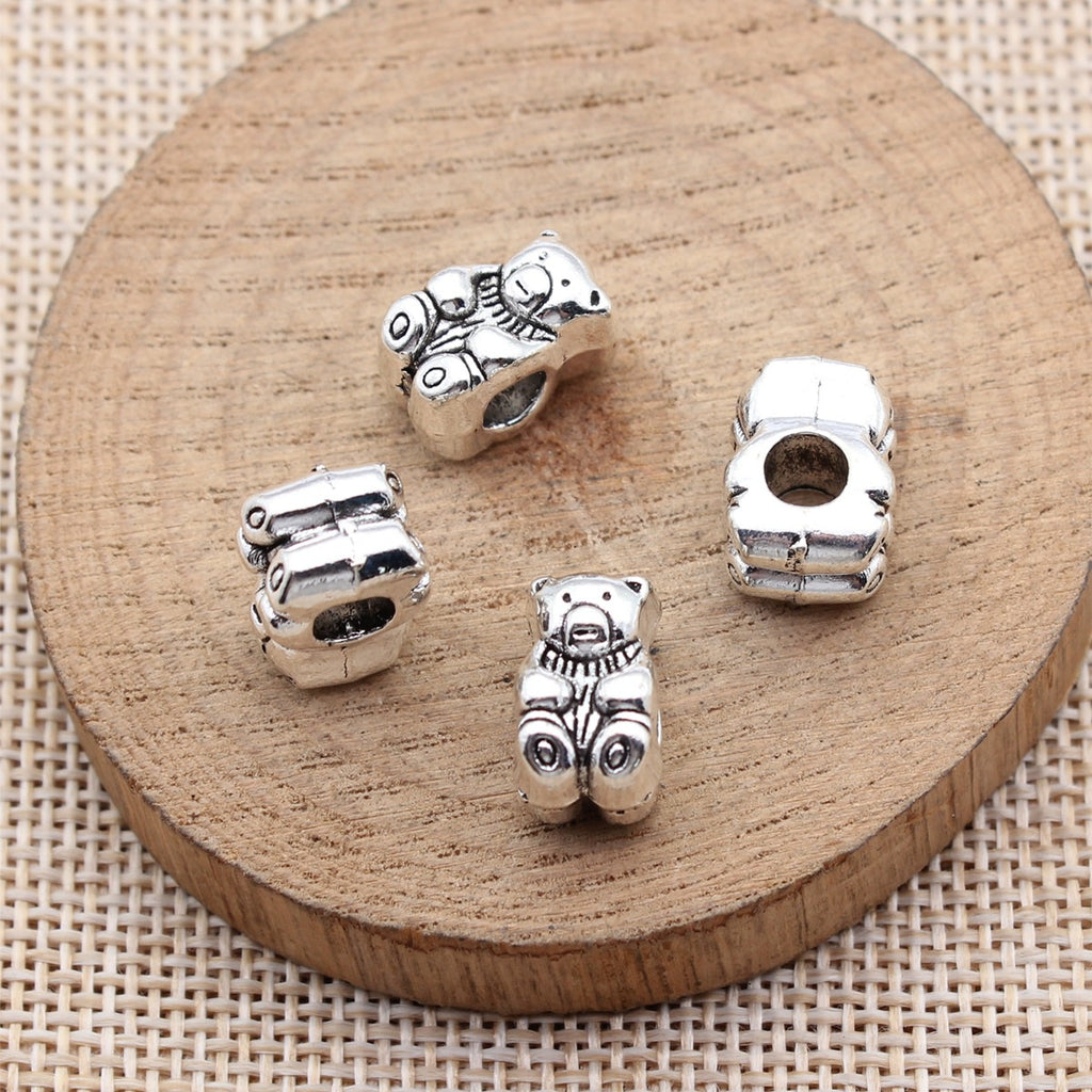 13x9.8x8.3mm 3.8g Antique Silver Zinc Alloy Bear Large Hole Beads for DIY Bracelet Jewelry Making