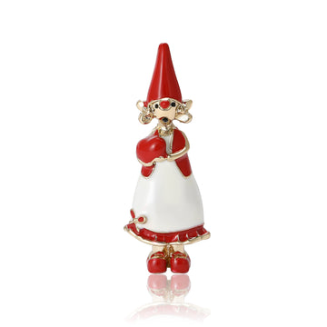 Enamel Girl Brooch Pointed Hat Holding Heart Figure Pin