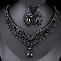 Black Silver Tone Crystal Chevron Garland Crystal Seven Designs Metal Necklace and Earring view 12
