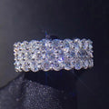 White Gold Triple Row Pave Round CZ Band Ring Sizes 6-10 view 2