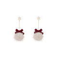 Burgundy Bow Snowflake Fuzzy Ball Long Dangle Earrings view 5