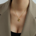 Gold Fu Character Round Pendant Necklace Chinese Style Medallion view 1