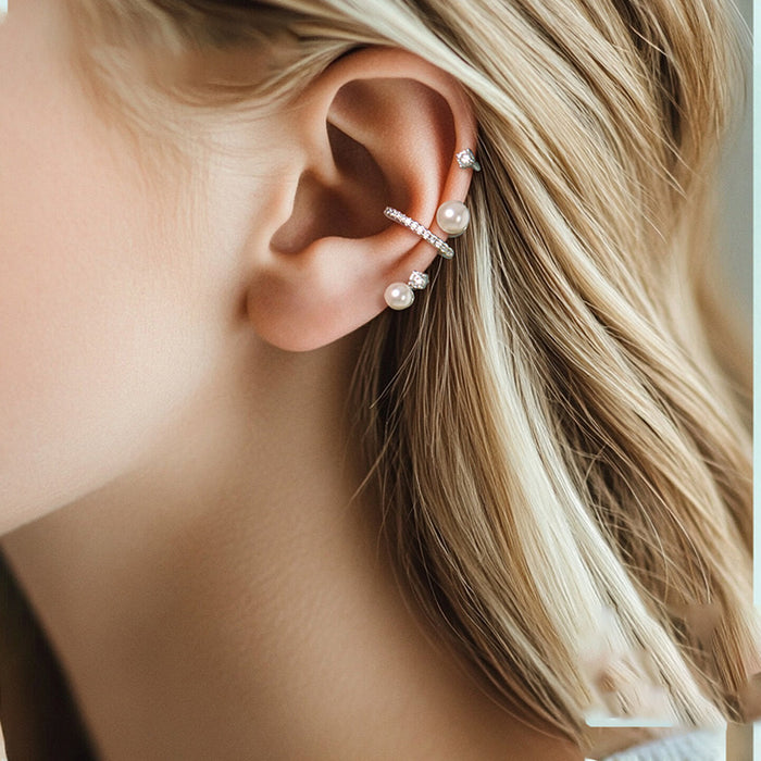 Pearl and Crystal Branch Ear Cuffs in Silver Tone Fashion Jewelry
