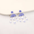 Blue White Porcelain Acrylic Geometric Chandelier Drop Earrings view 2