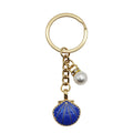 Blue Shell Pearl Rhinestone Key Ring Gold Tone Chain view 5