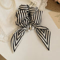 Black White Stripe Bow Scrunchie Pearl Rhinestone Accent view 6