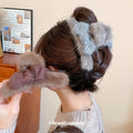 Coffee Brown Faux Fur Bow Shark Claw Hair Clip Plush view 4
